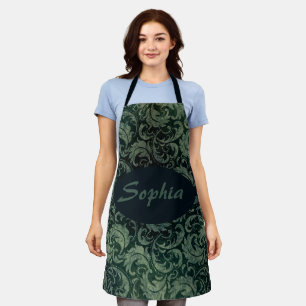 Tablier Motif floral damassé vert élégant vintage