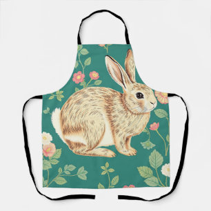 Tablier Motif floral de lapin mignon sarcelle
