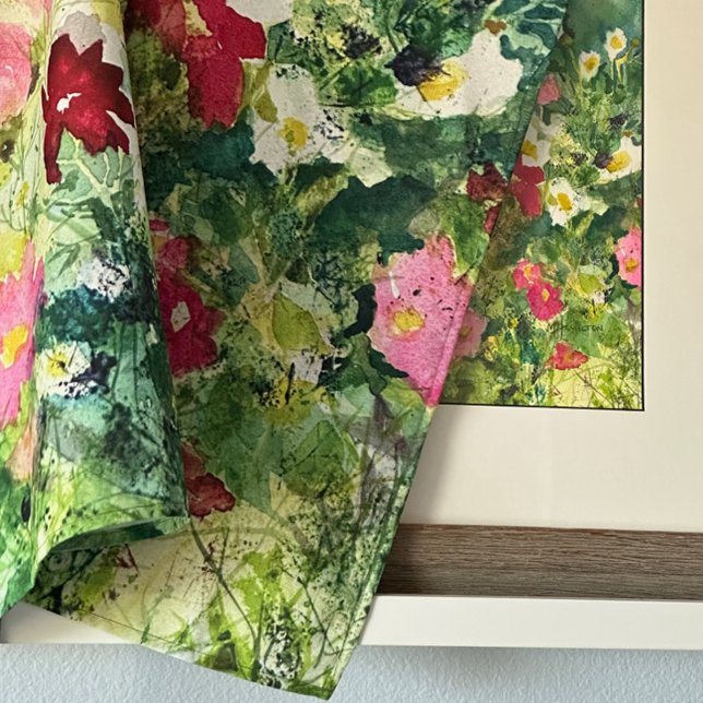Tablier Motif Floral de l'aquarelle de printemps (Apron photographed next to the painting which was the inspiration for the product)