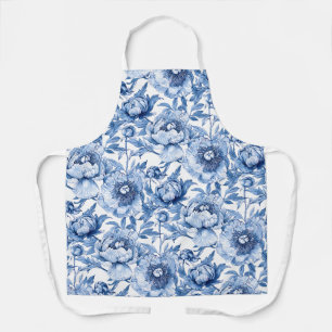 Tablier Motif floral élégant bleu et blanc Chinoiserie