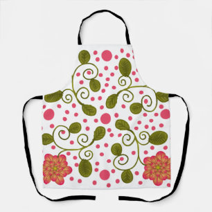 Tablier Motif floral et à pois rose fantaisie personnalisé