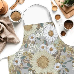 Tablier Motif floral gris de tournesol
