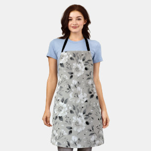 Tablier Motif floral gris fleur neutre chic