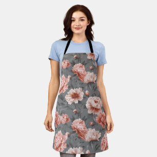 Tablier Motif floral gris rose poudrée romantique de pivoi