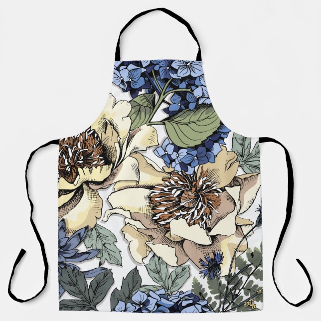 Tablier Motif floral incomparable. Hydrangea, Peony, wildf (Recto)