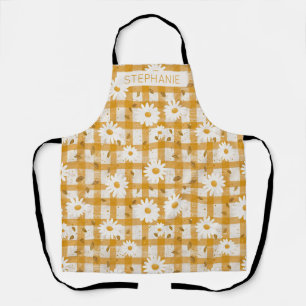 Tablier Motif floral marguerrier blanc sur En vichy jaune 