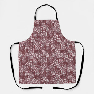 Tablier motif floral marron et blanc rétro années soixante