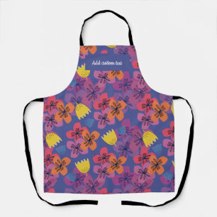 Tablier Motif floral personnalisé bleu nom de fête d'anniv