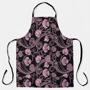 Tablier Motif floral rétro rose sur fond noir