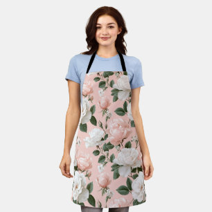 Tablier Motif floral rose blanche rose tendre doux