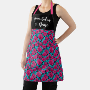 Tablier Motif floral Rose rose et turquoise