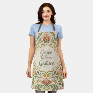 Tablier Motif floral Rosemaling élégant avec citation