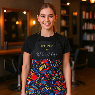Tablier Motif folklorique de salon de coiffure — noir, rou