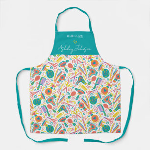 Tablier Motif folklorique de salon de coiffure — sarcelle,