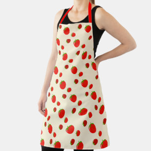 Tablier Motif fraise rouge sur rose pâle