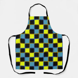 Tablier Motif géométrique à damiers bleu jaune