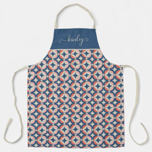 Tablier Motif géométrique bleu et corail