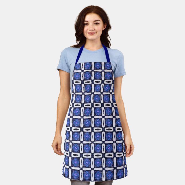 Tablier Motif géométrique Carré bleu moderne (Porté)