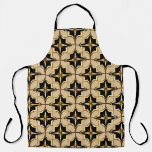 Tablier Motif Géométrique Élégant Or et Noir