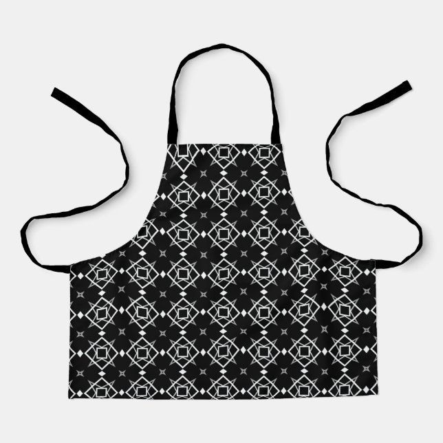 Tablier Motif géométrique noir blanc et argenté (Recto)