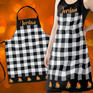 Tablier Motif Gingham noir et blanc d'automne et citrouill
