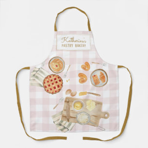 Tablier Motif Gingham Pâtisseries Aquarelle Boulangerie