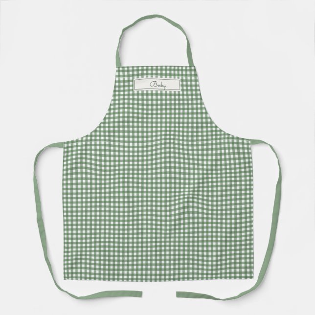 Tablier Motif Gingham Vert avec Nom (Recto)