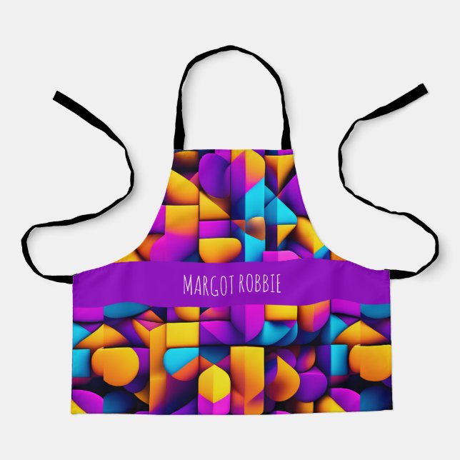 Tablier Motif Isométrique violet jaune 3D moderne (Recto)