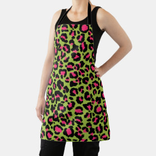 Tablier Motif léopard en framboise sur fond vert citron