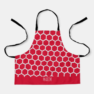 Tablier Motif minimal blanc rouge Hexagon