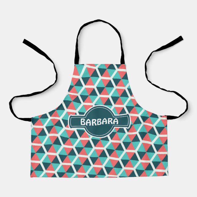 Tablier Motif minimal orange vert Hexagon (Recto)