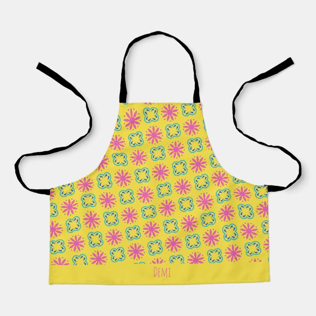 Tablier Motif minimal rose jaune Fleur (Recto)
