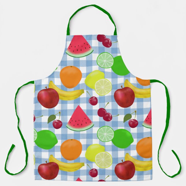 Tablier Motif Mixte  blanc et bleu fruits (Recto)