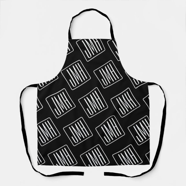 Tablier Motif monogramme moderne | Noir & Blanc (Recto)