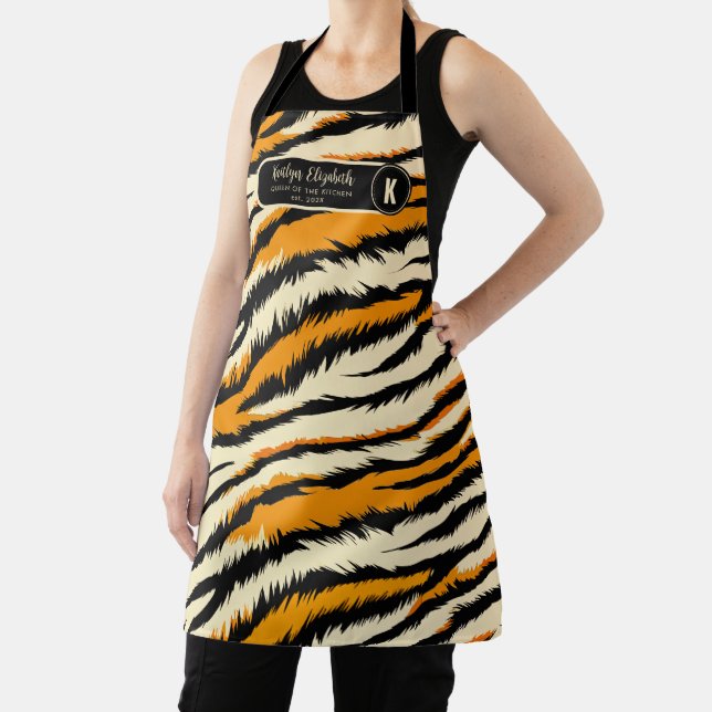 Tablier Motif Monogramme Rayures de Tigre Noir Orange (Insitu)