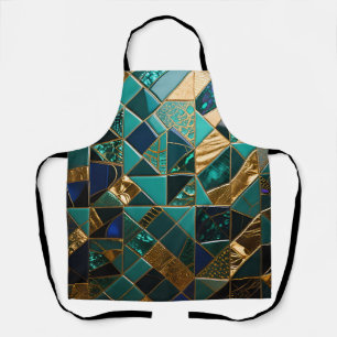 Tablier Motif mosaïque géométrique doré sarcelle de luxe