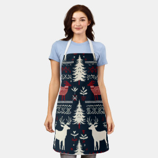 Tablier Motif Nordic Winter Knit avec renne et pin