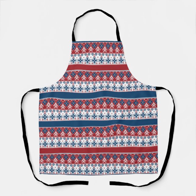 Tablier Motif norvégien rayé bleu rouge (Recto)