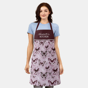 Tablier Motif papillon rose nom personnalisé