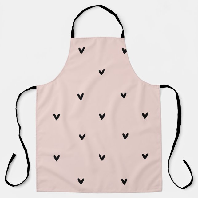 Tablier Motif Pastel Moderne Rose et Coeurs Noirs (Recto)