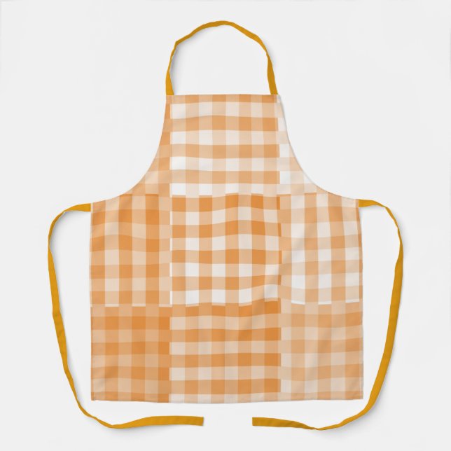 Tablier Motif patchwork orange blanc (Recto)