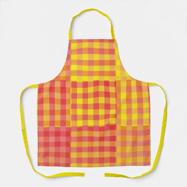 Tablier Motif Patchwork Rouge Jaune (Recto)