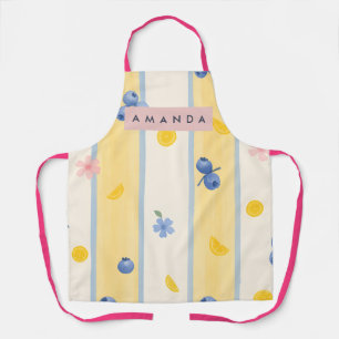 Tablier Motif personnalisé bleu pastel myrtille et citron