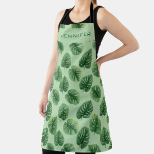 Tablier Motif personnalisé de feuille de Monstera à l'aqua