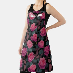 Tablier Motif personnalisé de rose rose foncée florale