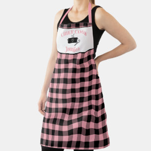 Tablier Motif Plaid de Buffalo de Cuisinière Rose et Noire