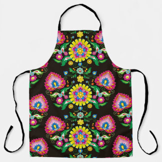 Tablier Motif populaire fleurie : tuiles rétro colorées