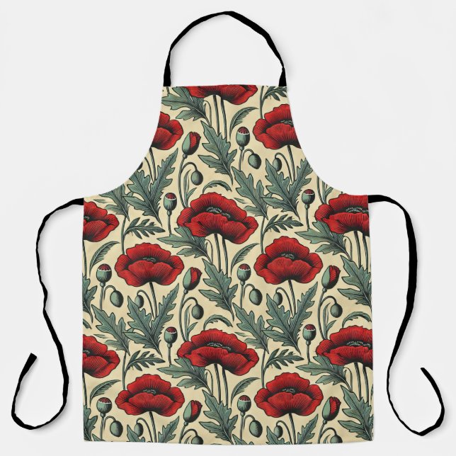 Tablier Motif Red Poppies d'inspiration vintage (Recto)