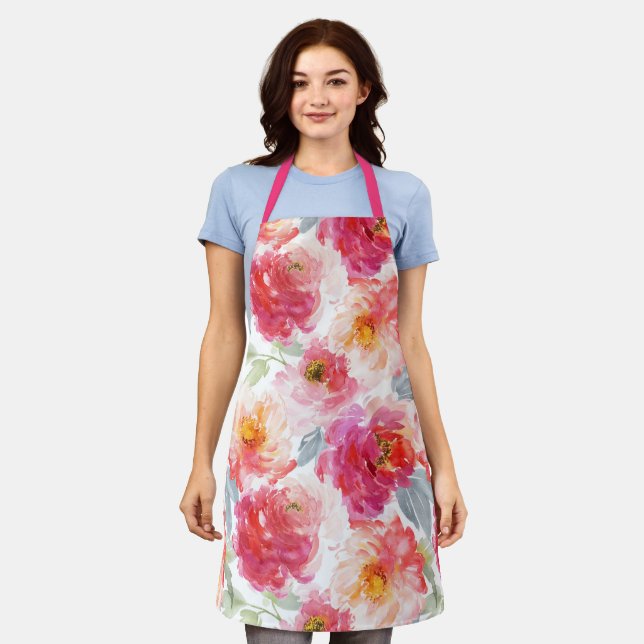Tablier Motif rose Aquarelle Peony (Porté)