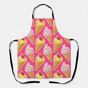Tablier Motif rose Kawaii avec crème glacée aux fraises